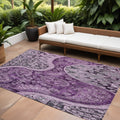 10 X 14 Purple And Charcoal Floral Medallion Washable Indoor Outdoor Area Rug
