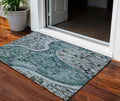 3 X 5 Teal Blue And Dark Green Floral Medallion Washable Indoor Outdoor Area Rug