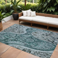 8 X 10 Teal Blue And Dark Green Floral Medallion Washable Indoor Outdoor Area Rug