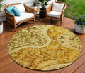 8 Terra Cotta Brown And Gold Round Floral Medallion Washable Indoor Outdoor Area Rug