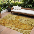 8 X 10 Terra Cotta Brown And Gold Floral Medallion Washable Indoor Outdoor Area Rug
