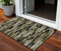 3 X 5 Brown Black And Green Striped Washable Indoor Outdoor Area Rug