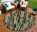 8 Brown Black And Green Round Striped Washable Indoor Outdoor Area Rug