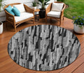 8 Gray And Black Round Striped Washable Indoor Outdoor Area Rug