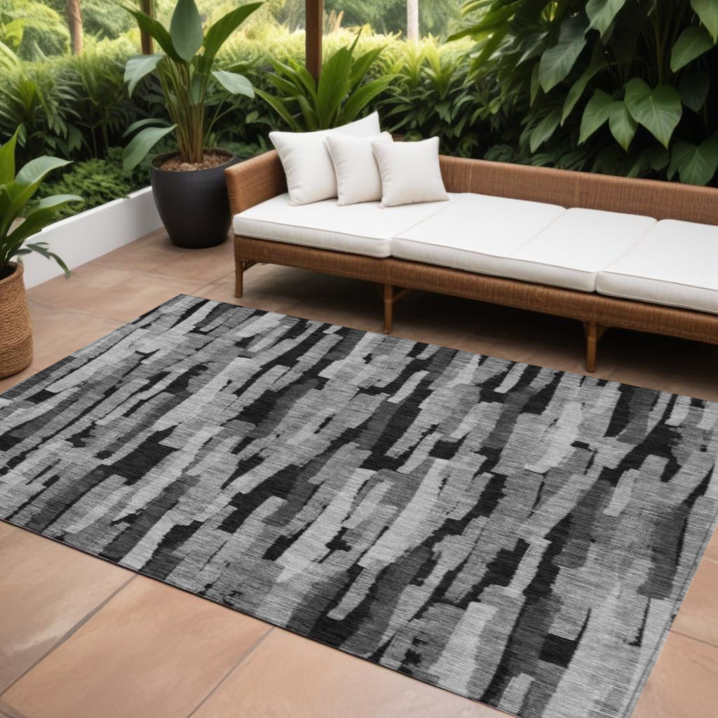 8 X 10 Gray And Black Striped Washable Indoor Outdoor Area Rug
