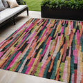 5 X 8 Pink Black And Green Striped Washable Indoor Outdoor Area Rug