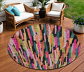 8 Pink Black And Green Round Striped Washable Indoor Outdoor Area Rug