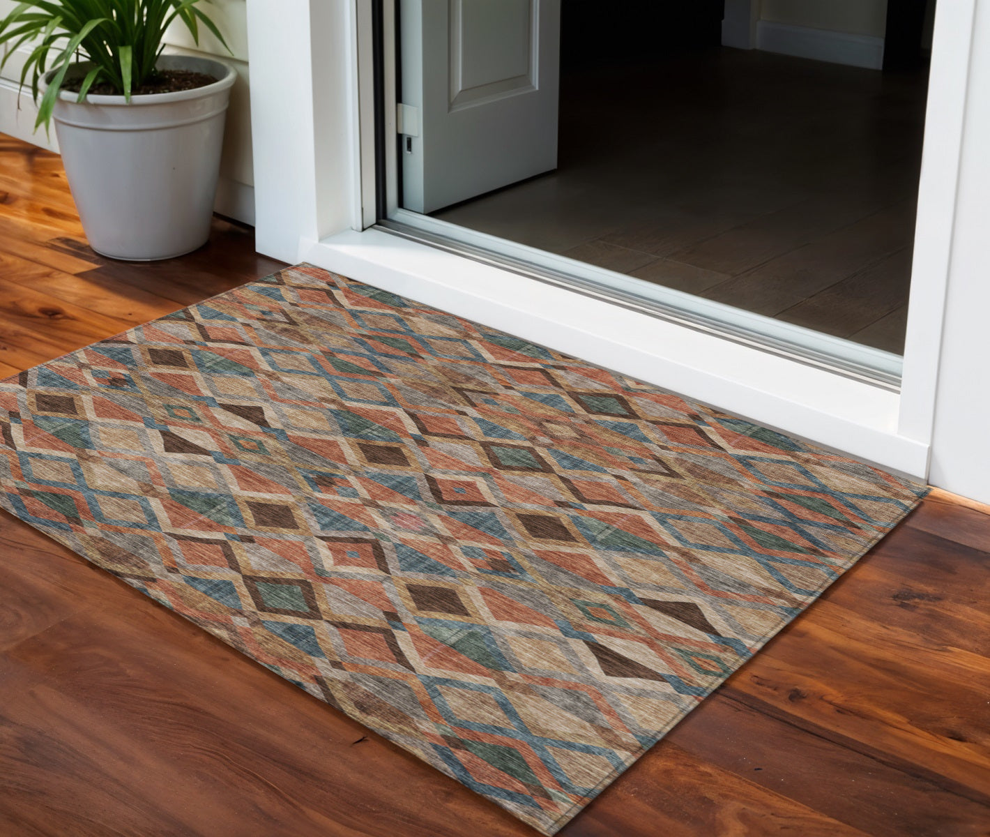3 X 5 Brown Gray And Tan Geometric Washable Indoor Outdoor Area Rug