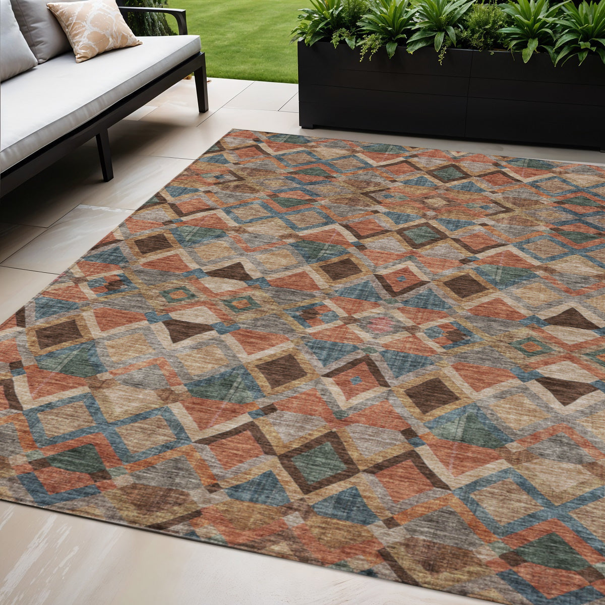 5 X 8 Brown Gray And Tan Geometric Washable Indoor Outdoor Area Rug
