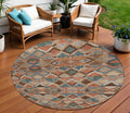 8 Brown Gray And Tan Round Geometric Washable Indoor Outdoor Area Rug