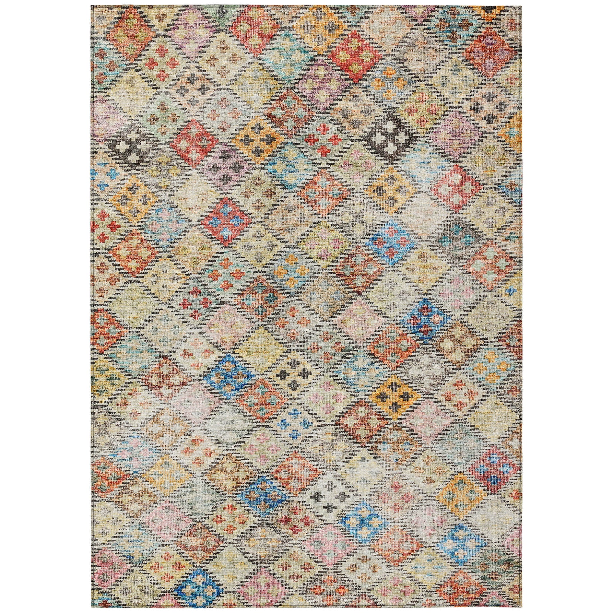 8 X 10 Terra Cotta Beige And Teal Blue Geometric Washable Indoor Outdoor Area Rug