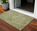3 X 5 Artichoke Green Gray And Tan Damask Washable Indoor Outdoor Area Rug