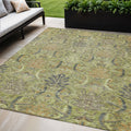 5 X 8 Artichoke Green Gray And Tan Damask Washable Indoor Outdoor Area Rug