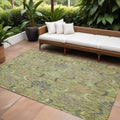 9 X 12 Artichoke Green Gray And Tan Damask Washable Indoor Outdoor Area Rug