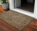 3 X 5 Brown Charcoal And Brick Red Damask Washable Indoor Outdoor Area Rug
