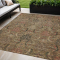 5 X 8 Brown Charcoal And Brick Red Damask Washable Indoor Outdoor Area Rug