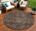 8 Brown Tan And Charcoal Round Damask Washable Indoor Outdoor Area Rug