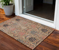3 X 5 Khaki Terra Cotta And Black Damask Washable Indoor Outdoor Area Rug