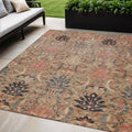 5 X 8 Khaki Terra Cotta And Black Damask Washable Indoor Outdoor Area Rug