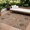 9 X 12 Khaki Terra Cotta And Black Damask Washable Indoor Outdoor Area Rug