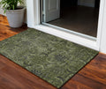 3 X 5 Olive Green And Charcoal Damask Washable Indoor Outdoor Area Rug