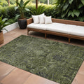 8 X 10 Olive Green And Charcoal Damask Washable Indoor Outdoor Area Rug