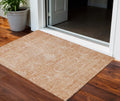 3 X 5 Salmon And Terra Cotta Damask Washable Indoor Outdoor Area Rug