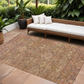 5 X 8 Brown And Tan Damask Washable Indoor Outdoor Area Rug