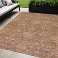 9 X 12 Brown And Tan Damask Washable Indoor Outdoor Area Rug