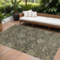 5 X 8 Charcoal And Beige Damask Washable Indoor Outdoor Area Rug