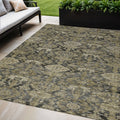 8 X 10 Charcoal And Beige Damask Washable Indoor Outdoor Area Rug