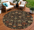 8 Black Brown And Red Round Floral Washable Indoor Outdoor Area Rug