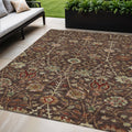 5 X 8 Chocolate Tan And Green Floral Washable Indoor Outdoor Area Rug