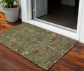 3 X 5 Fern Green Brown And Red Floral Washable Indoor Outdoor Area Rug