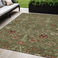 5 X 8 Fern Green Brown And Red Floral Washable Indoor Outdoor Area Rug