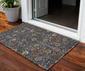 3 X 5 Navy Blue Brown And Red Floral Washable Indoor Outdoor Area Rug