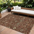 10 X 14 Brown Tan And Red Floral Washable Indoor Outdoor Area Rug