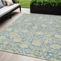 5 X 8 Sky Blue And Beige Floral Washable Indoor Outdoor Area Rug