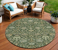 8 Green Tan And Gray Round Floral Washable Indoor Outdoor Area Rug