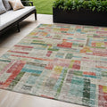 5 X 8 Terra Cotta Green And Brown Striped Washable Indoor Outdoor Area Rug