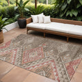9 X 12 Brown And Terra Cotta Southwestern Washable Indoor Outdoor Area Rug