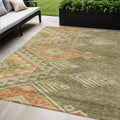 5 X 8 Green And Terra Cotta Southwestern Washable Indoor Outdoor Area Rug
