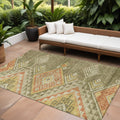 10 X 14 Green And Terra Cotta Southwestern Washable Indoor Outdoor Area Rug