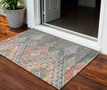 3 X 5 Gray And Terra Cotta Southwestern Washable Indoor Outdoor Area Rug