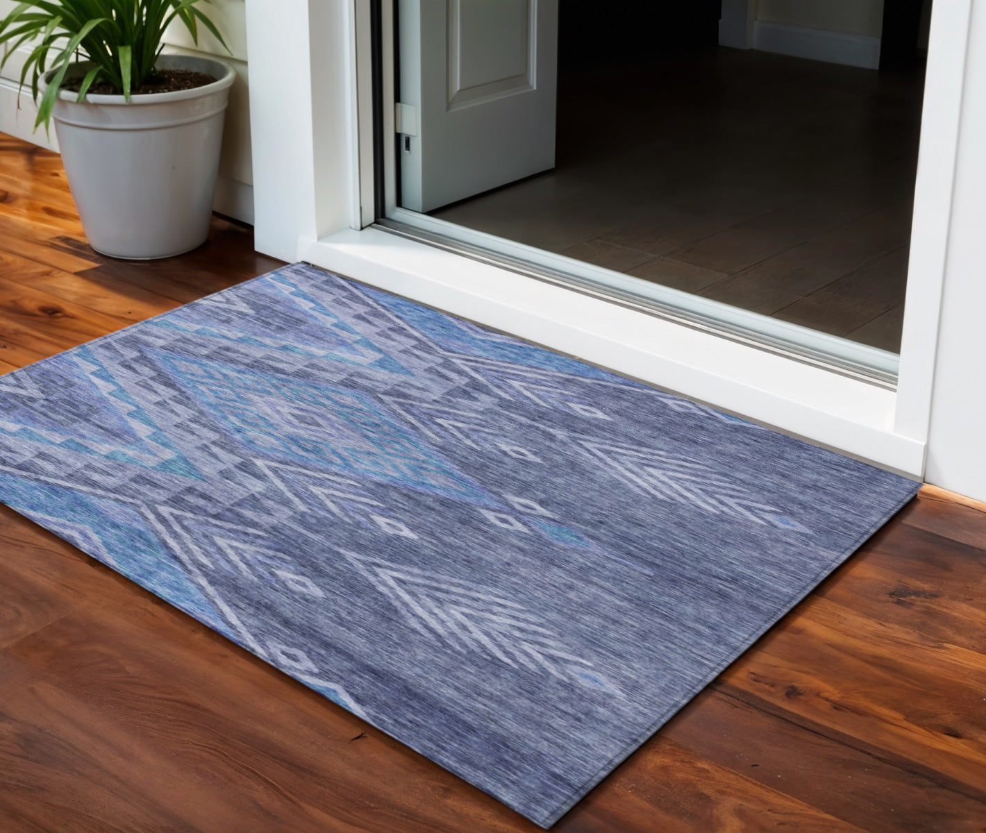 3 X 5 Navy Blue Charcoal And Gray Southwestern Washable Indoor Outdoor Area Rug