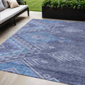 5 X 8 Navy Blue Charcoal And Gray Southwestern Washable Indoor Outdoor Area Rug