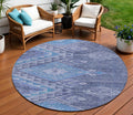 8 Navy Blue Charcoal And Gray Round Southwestern Washable Indoor Outdoor Area Rug