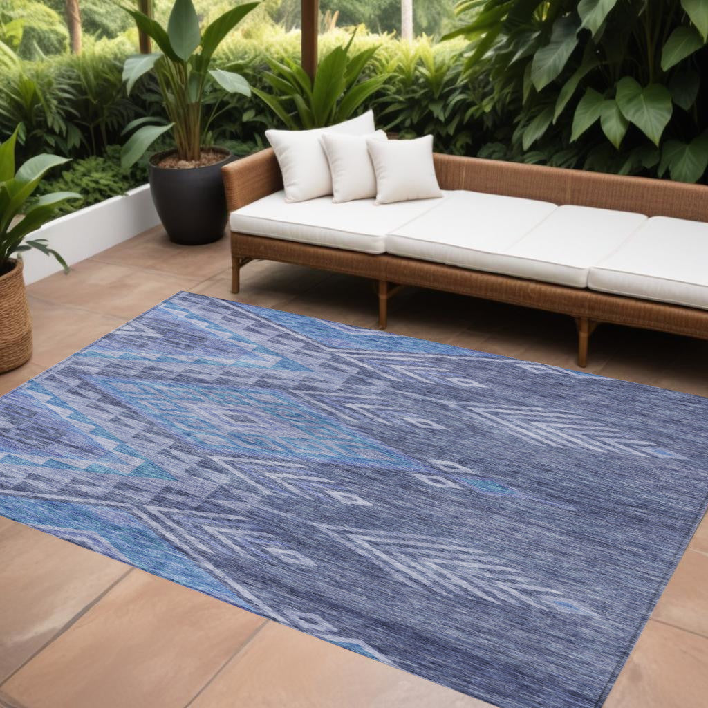 3 X 5 Pewter And Blue Southwestern Washable Indoor Outdoor Area Rug