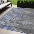 5 X 8 Pewter And Blue Southwestern Washable Indoor Outdoor Area Rug