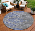 8 Pewter And Blue Round Southwestern Washable Indoor Outdoor Area Rug